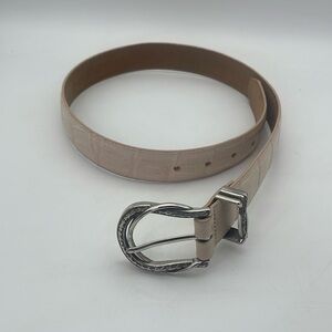 Brighton Statement  Leather Belt Croc Embossed Silver Hardware Pink Sz M 30